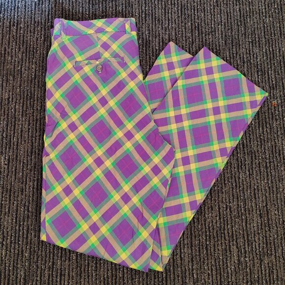 Royal & Awesome Men's Golf Pants Slim Fit Mardi Grass Golf Trousers Tartan Plaid - Picture 3 of 12